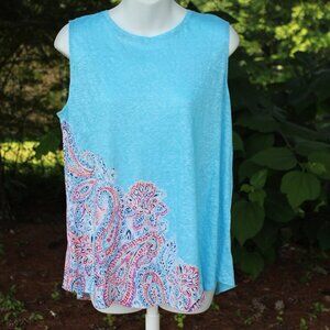 J. Jill Love Linen Women's Island Blue Paisley Tank Top Size Small
